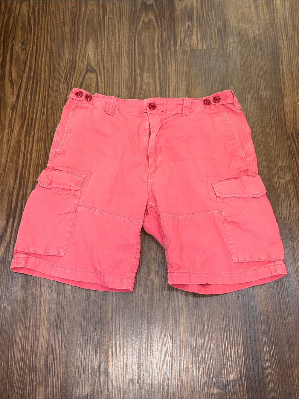 90’S POLO RALPH LAUREN UTILITY DRILL KHAKI CARGO SHORTS SZ 34 SIDE TAB 8” INSEAM